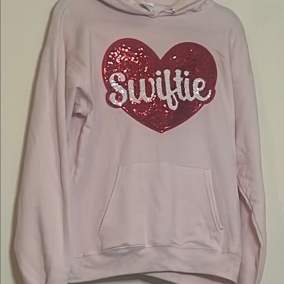 Swiftie Pink Hoodie with Red Sequin Heart - Picture 1 of 3